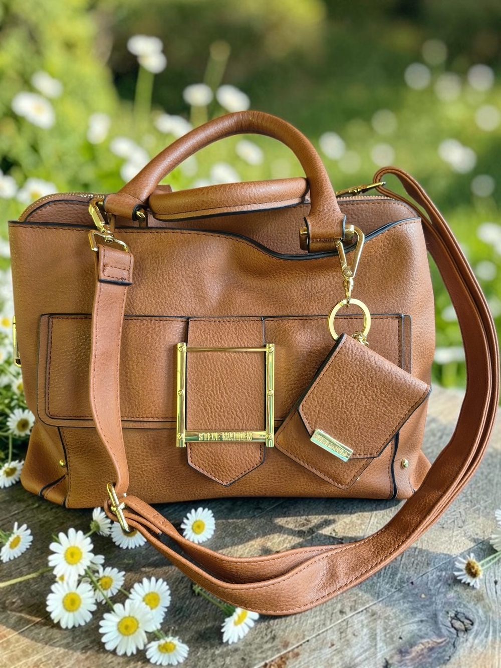 Steve Madden Brown Tan Large Tote with Gold Hardware